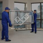 Двоє чоловіків у робочій формі несуть вікно для встановлення у квартирі