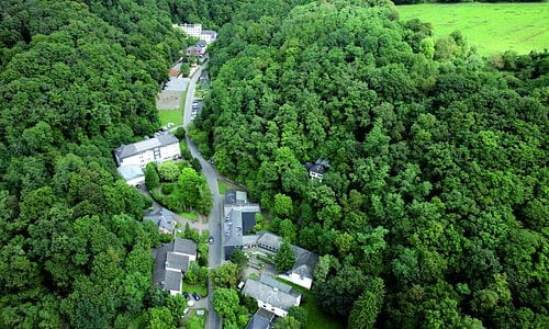 Вид на зеленый город Бендорф в Германии свысока