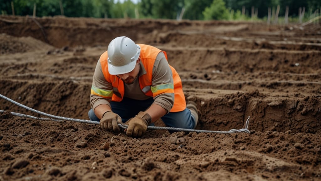 Мужчина в каске работает на вакансии Прокладка кабеля Германия