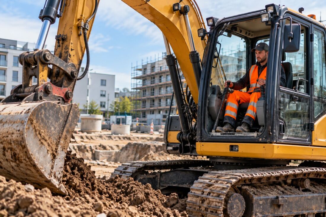 Водитель экскаватора в Германии, Вупперталь — работа на площадке